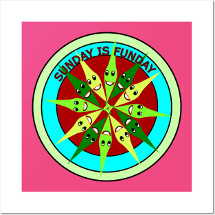 Sunday is funday funny smiley face leaves mandala design Posters and Art